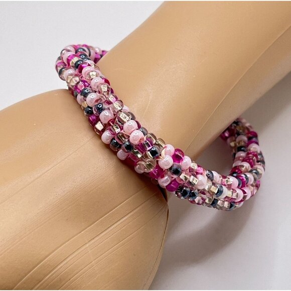 Pink Beaded Bracelet Vintage Boho Retro Handmade Rope Spring Easter Summer - Picture 6 of 6